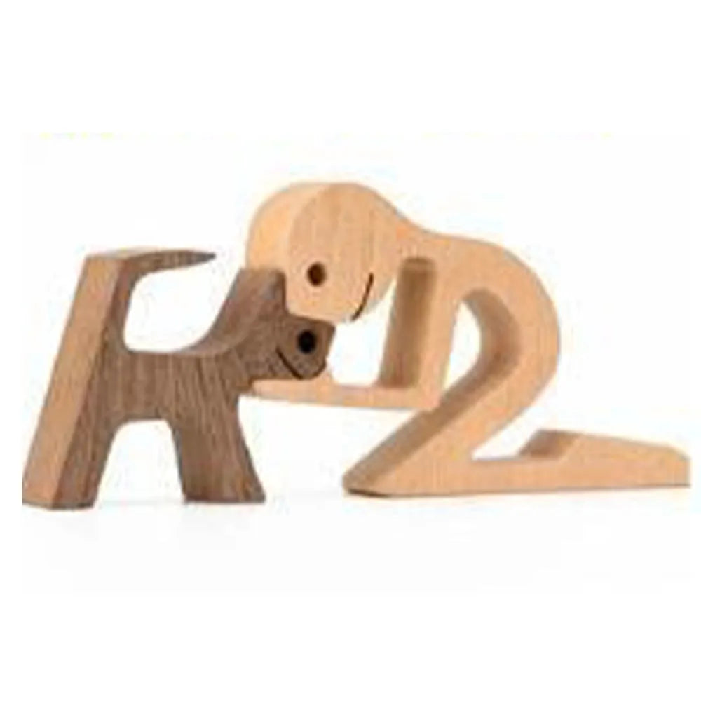 Vibe Geeks Hand - carved Wooden Puppy Family Sculpture