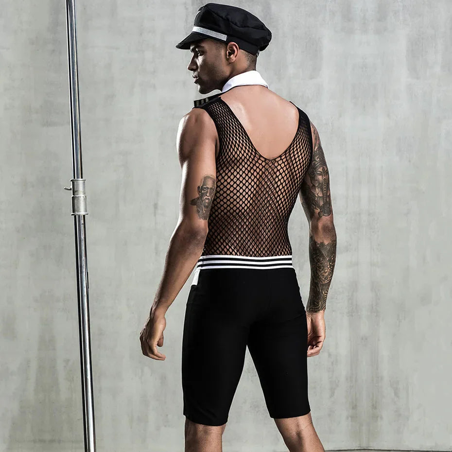 Erotic Mesh Catsuit Pilot Policemen Uniform Lingerie Set