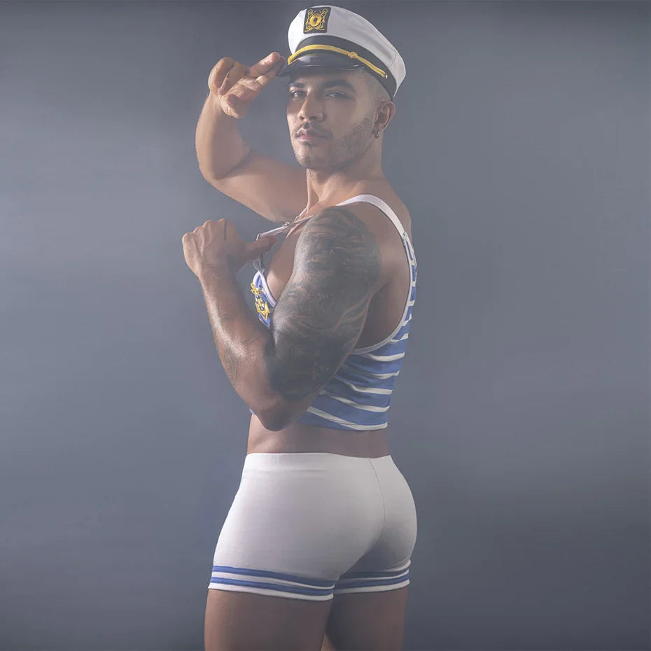 Blue Sailor Cosplay Lingerie Men Erotic Bodysuit