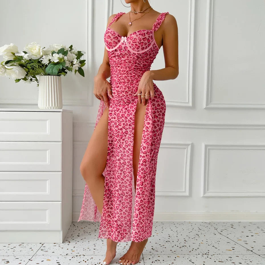 Deep V Neck Lingerie Set Alluring Babydoll Nightgown