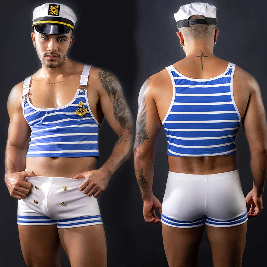 Blue Seaman Cosplay Lingerie Set Men Erotic Role Play Outfit