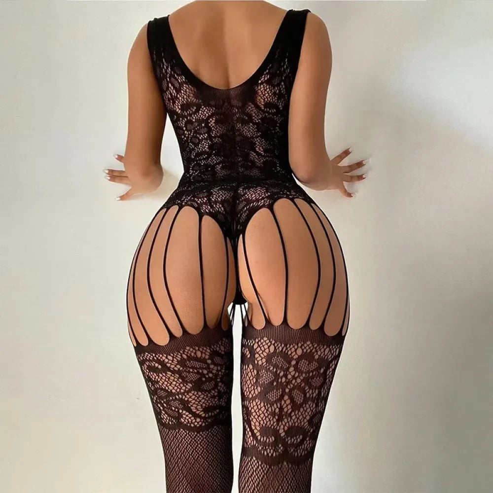 Fishnet Crotchless Bodysuit Open Back